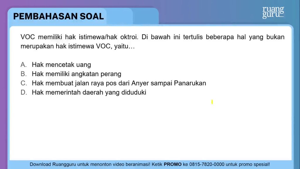 Berikut Ini Yang Tidak Termasuk Hak Istimewa Bagi Voc Adalah Aspek-Aspek Tertentu