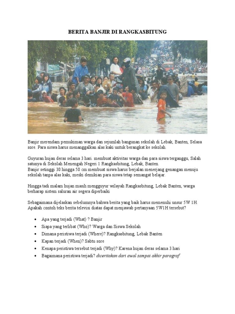 Contoh Berita Singkat Yang Mengandung Unsur 5W 1H Tentang Banjir